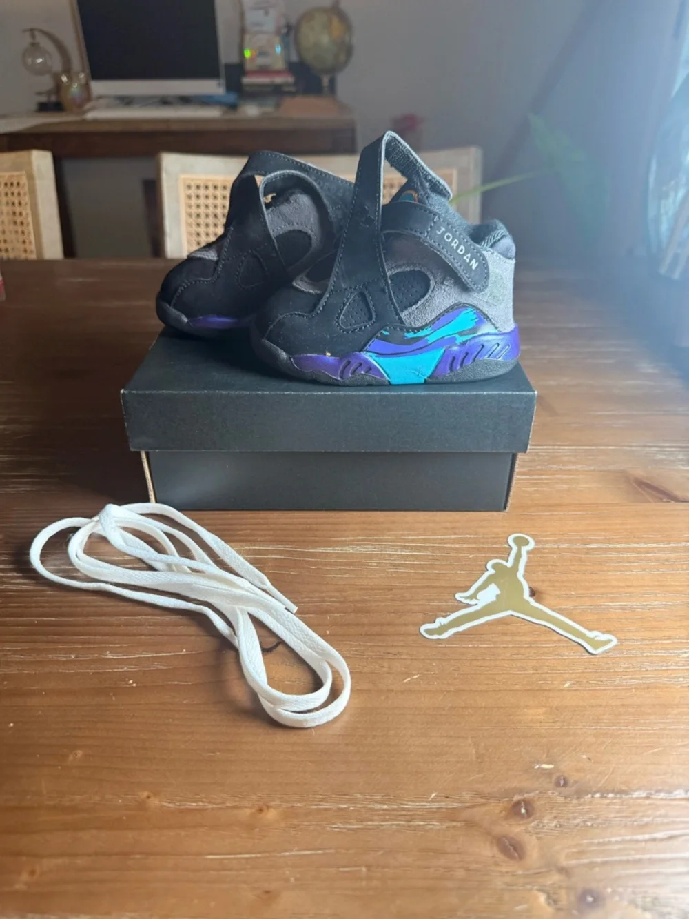 Jordan Baby Black Velcro Walker Shoes with Rainbow Accent